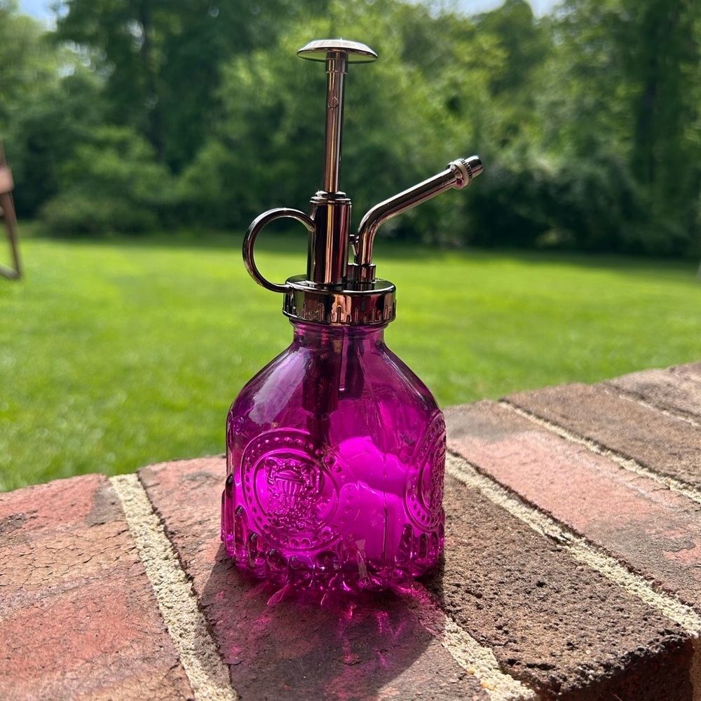 Pink Glass Plant Mister Filled with Milky Quartz